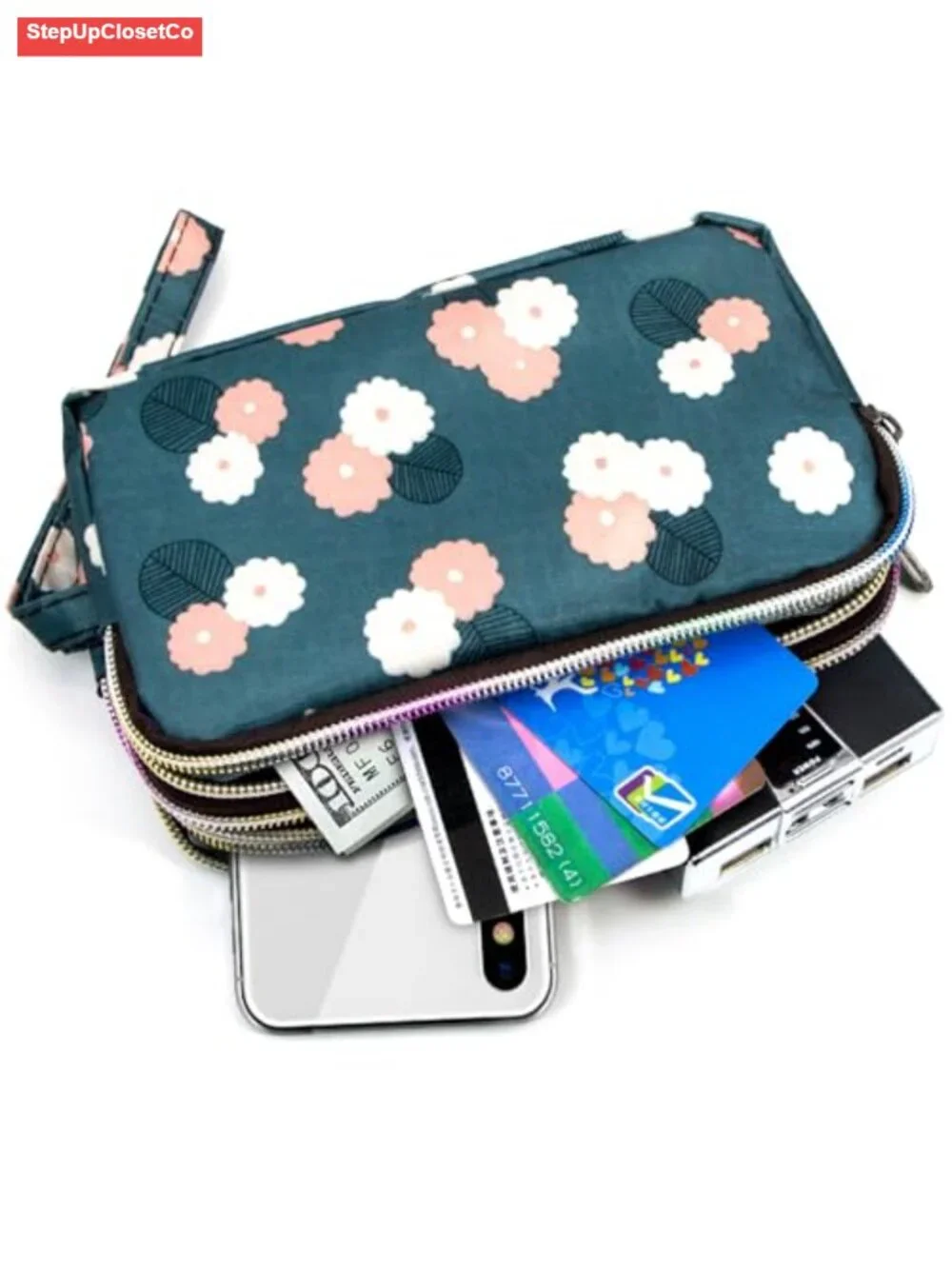 Large Capacity Wristlet Wallet - Women Printed Nylon Waterproof Clutch Purse